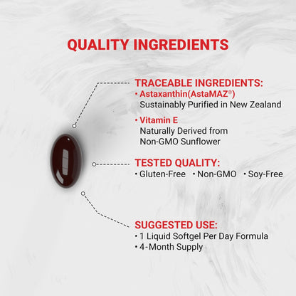 Naturalis New Zealand Astaxanthin (12mg) | Enhanced with Natural Vitamin E | Non-GMO, Soy & Gluten Free | 120 Softgels (4 Month Supply) - Maple Wellness Supplements
