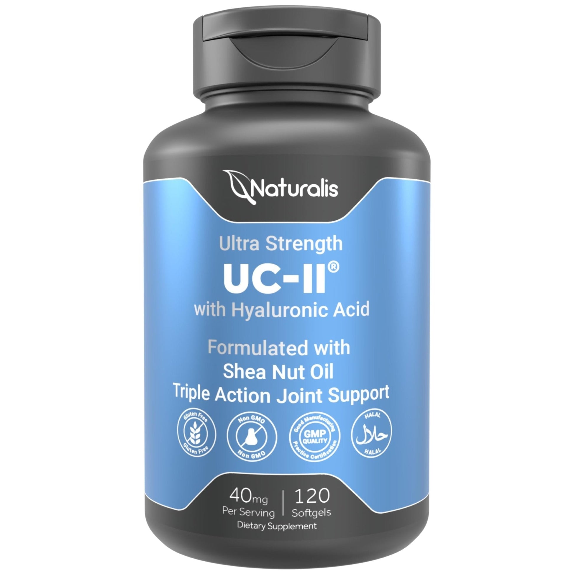Naturalis UC-II 40 mg with Hyaluronic Acid and Shea Nut Oil | Enhanced Undenatured Type II Collagen for Better Joint Health, Mobility & Flexibility - Maple Wellness Supplements