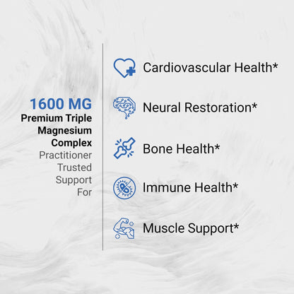 Naturalis Vegan Triple Magnesium Complex | Chelated Glycinate, Citrate & Oxide 1600mg Delivers 250mg Elemental Magnesium | Easily Absorbed for Stress, Muscle, Heart, Bone Support* | 60 Softgels - Maple Wellness Supplements