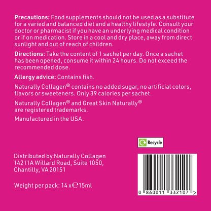 Naturally Collagen - Premium Hydrolyzed Liquid Marine Collagen Supplement - 8000mg of Collagen per Sachet Plus 180mg VIT C - Natural Tropical Fruit Flavour - 14 Sachets per Box - Maple Wellness Supplements