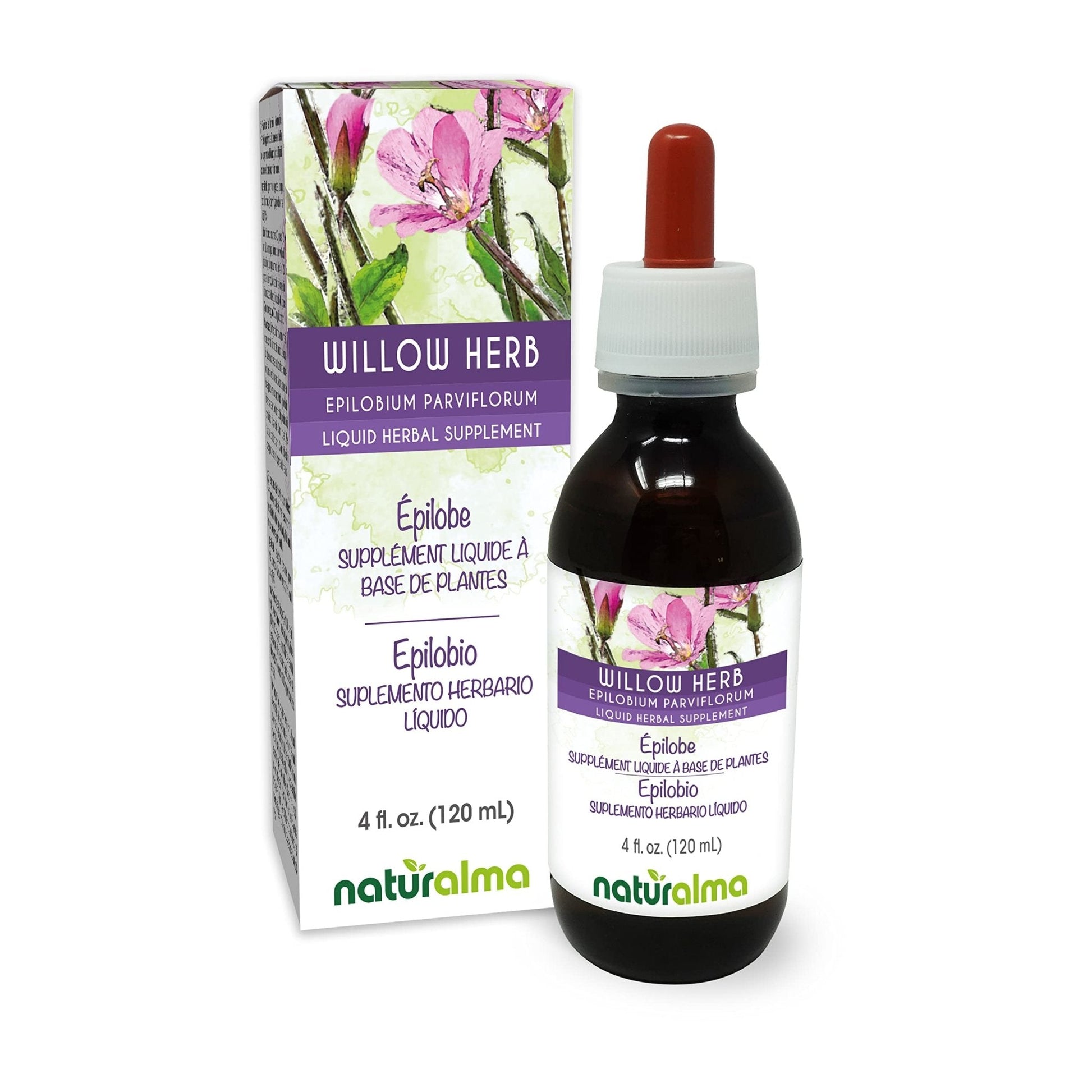 Naturalma Willow herb or Fireweed (Epilobium parviflorum) herb Alcohol-Free Tincture - 4 fl oz Liquid Extract in Drops - Herbal Supplement - Vegan - Maple Wellness Supplements