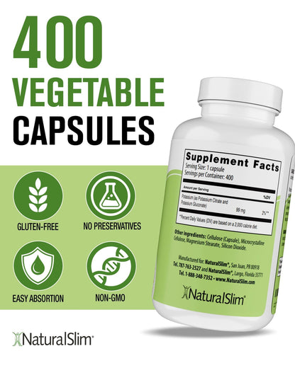 NaturalSlim Natural Potassium Citrate Gluconate 99 mg - Kadsorb Supports Electrolyte Balance & Normal pH - Absorbable Potassium Supplements - Maple Wellness Supplements