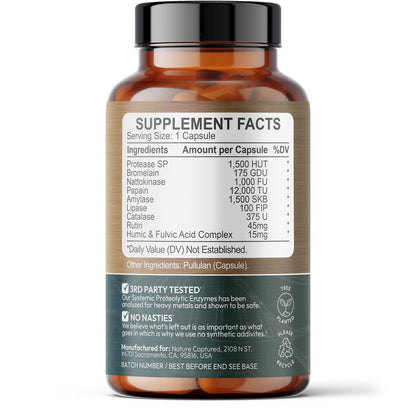 Nature Captured Systemic Proteolytic Enzyme Complex - Naturally Supports Recovery & Joints - 120 Capsules - Vegan - GMP - Additive Free - Maple Wellness Supplements