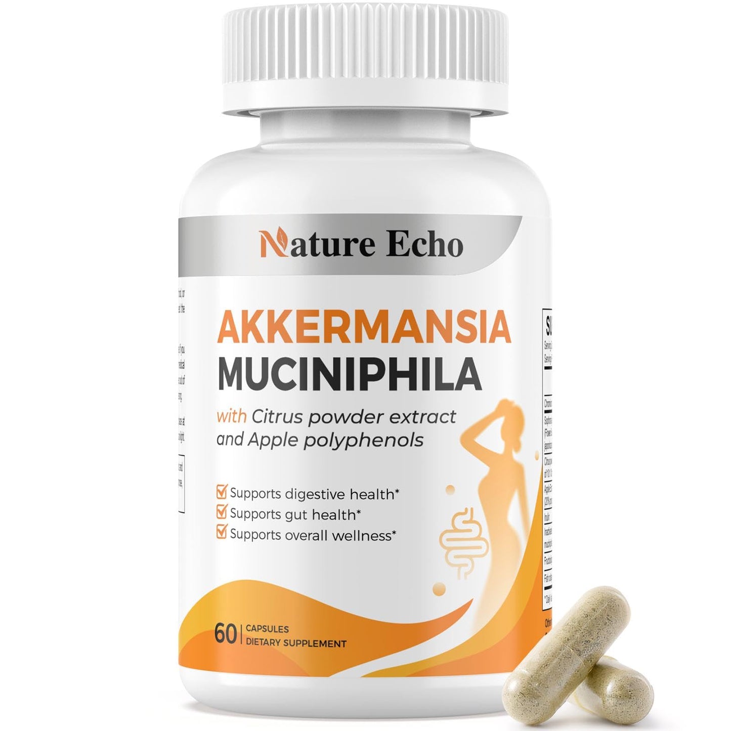 Nature Echo Supplement Support, Akkermansia Muciniphila Supplement for Cravings & Gut Health with Collagen, Inulin & Chromium - 60 Servings Capsules - Maple Wellness Supplements