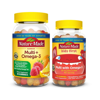Nature Made Adult & Kids Multivitamin Gummies Combo Pack, Multis with Vitamin C, Vitamin D3, B Vitamins, Zinc, Omega 3 Fish Oil & More - Maple Wellness Supplements