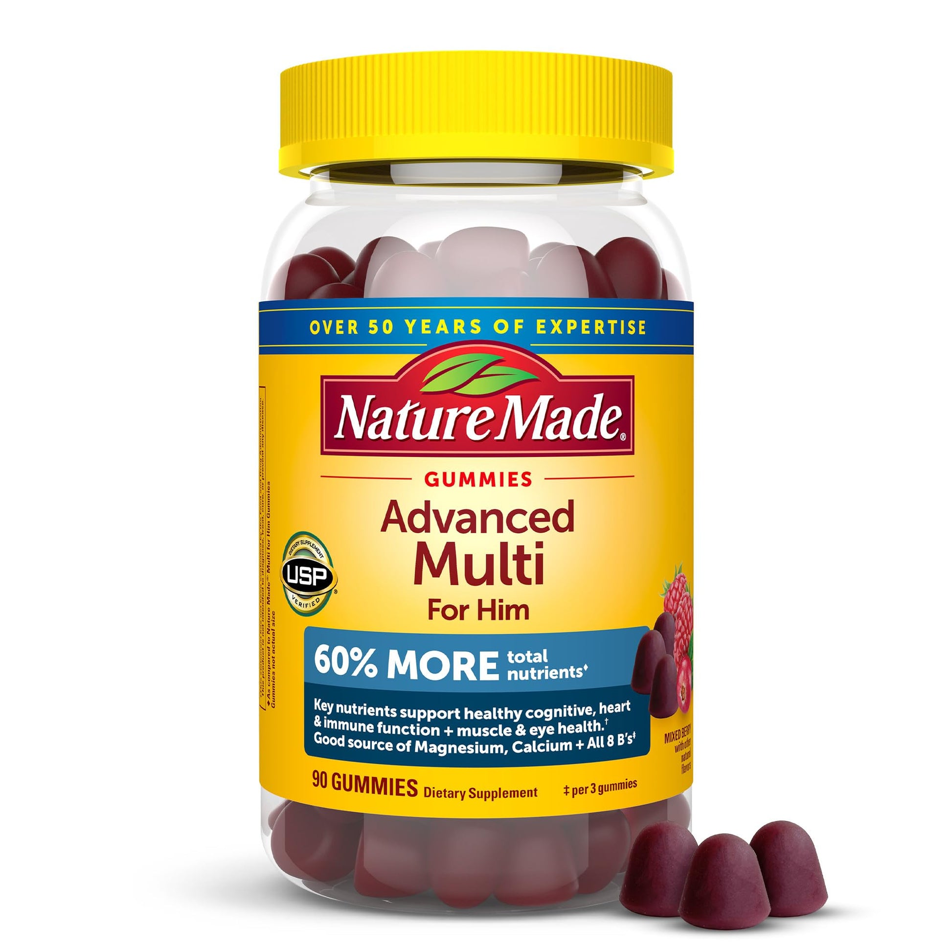 Nature Made Advanced Multivitamin Gummies for Him with Magnesium Citrate, Calcium & All 8 B Vitamins, Multivitamin for Men, - Maple Wellness Supplements