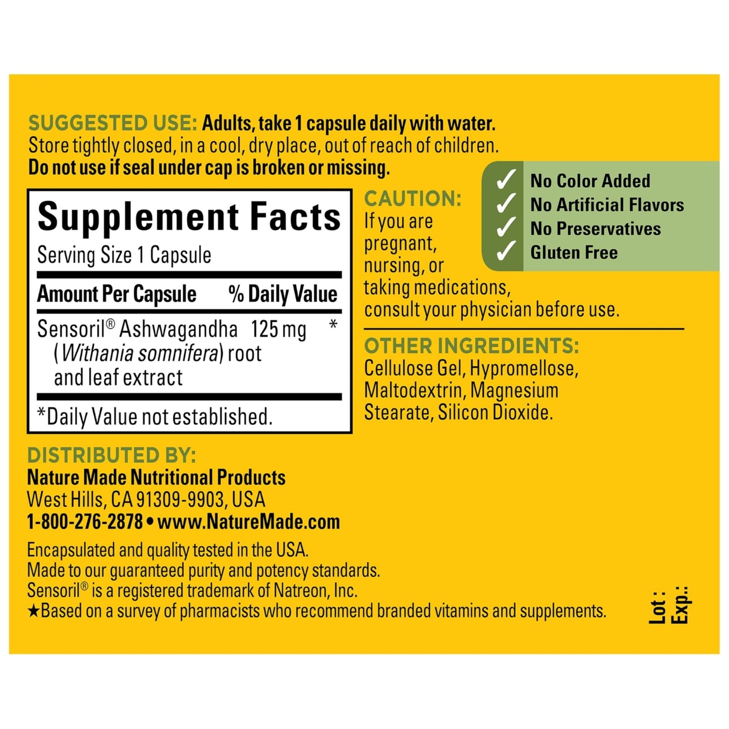 Nature Made Ashwagandha Capsules 125mg for Stress Support, Ashwagandha Supplements, 60 Capsules, 60 Day Supply - Maple Wellness Supplements