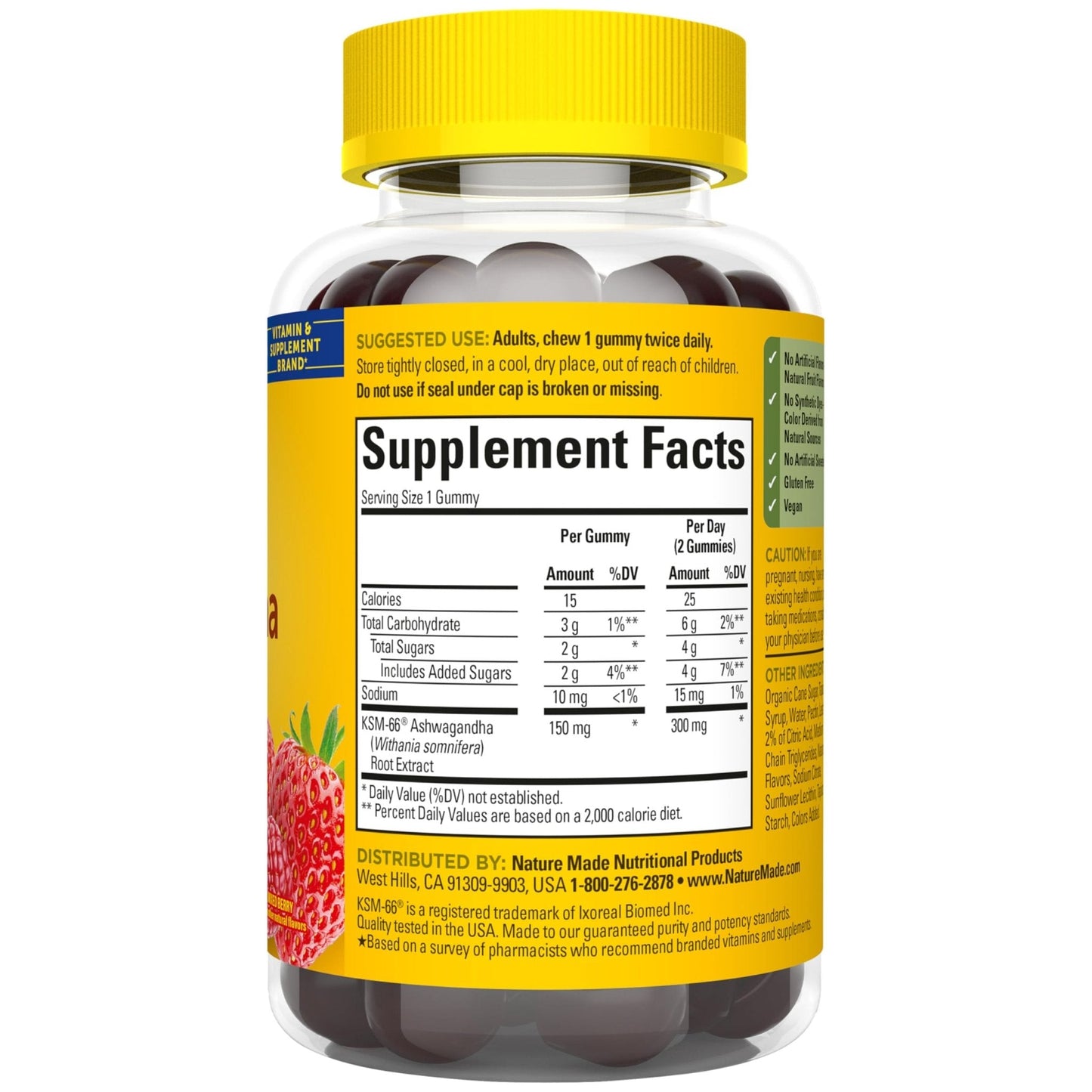 Nature Made Ashwagandha Gummies, Vegan, KSM 66 Ashwagandha Supplement for Stress Support, 60 Count, 30-Day Supply - Maple Wellness Supplements