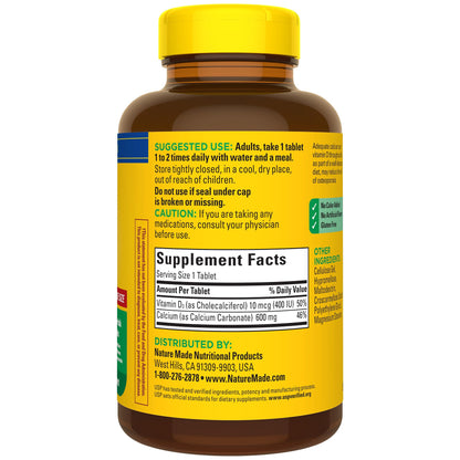 Nature Made Calcium 600 mg with Vitamin D3, Dietary Supplement for Bone Support, 220 Tablets - Maple Wellness Supplements