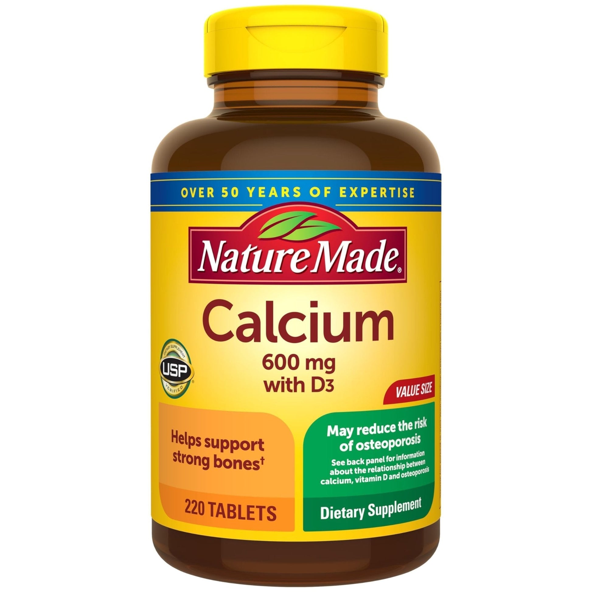 Nature Made Calcium 600 mg with Vitamin D3, Dietary Supplement for Bone Support, 220 Tablets - Maple Wellness Supplements