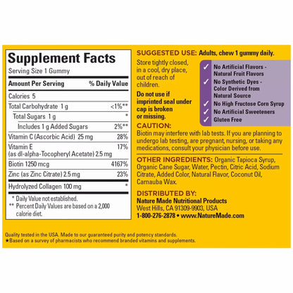 Nature Made Collagen Gummies with Vitamin C, Zinc, Biotin, Hydrolyzed Collagen Peptides for Women and Men - Maple Wellness Supplements