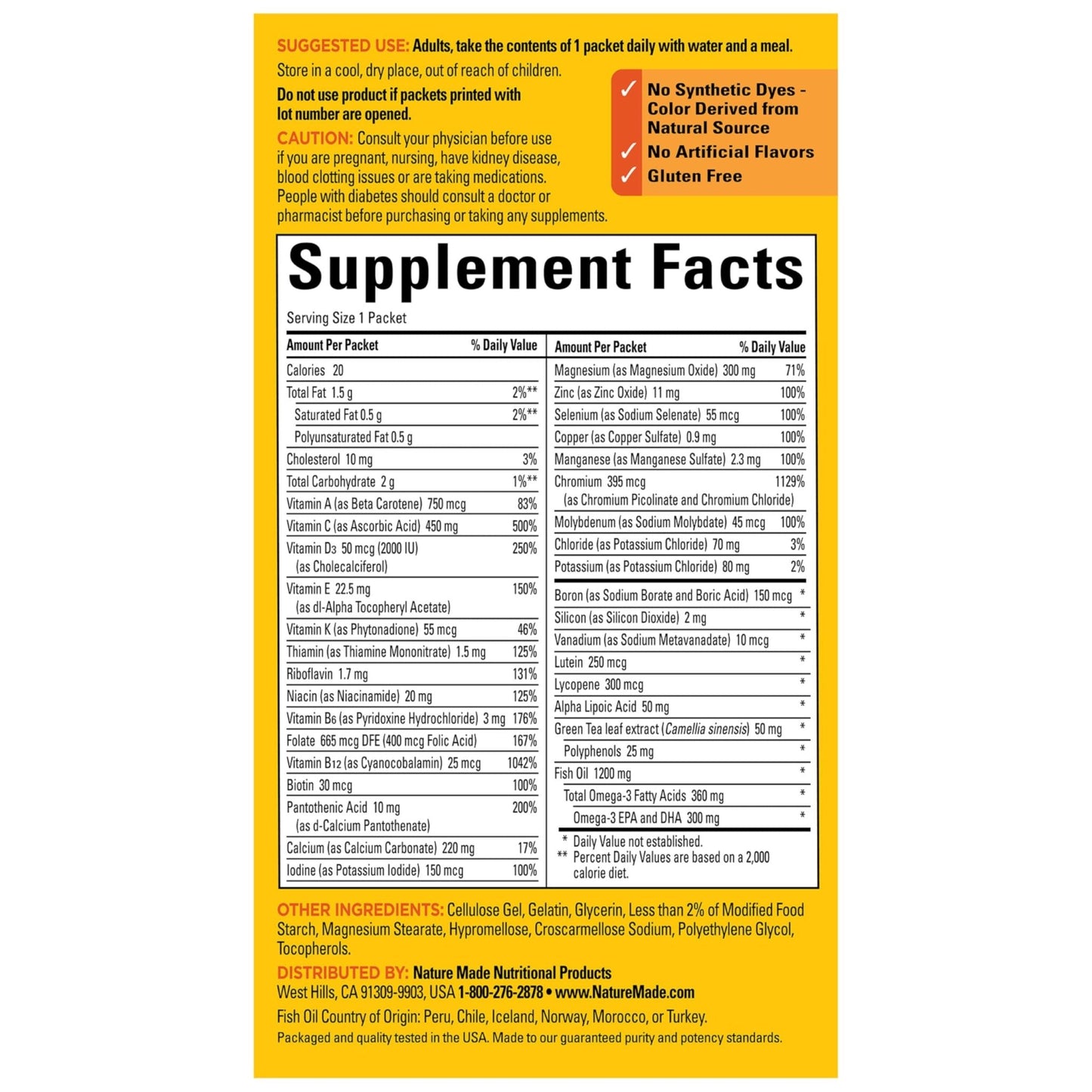 Nature Made Diabetes Health Pack, Daily Dietary Supplements for Nutritional Support, 30 Packets, 30 Day Supply - Maple Wellness Supplements