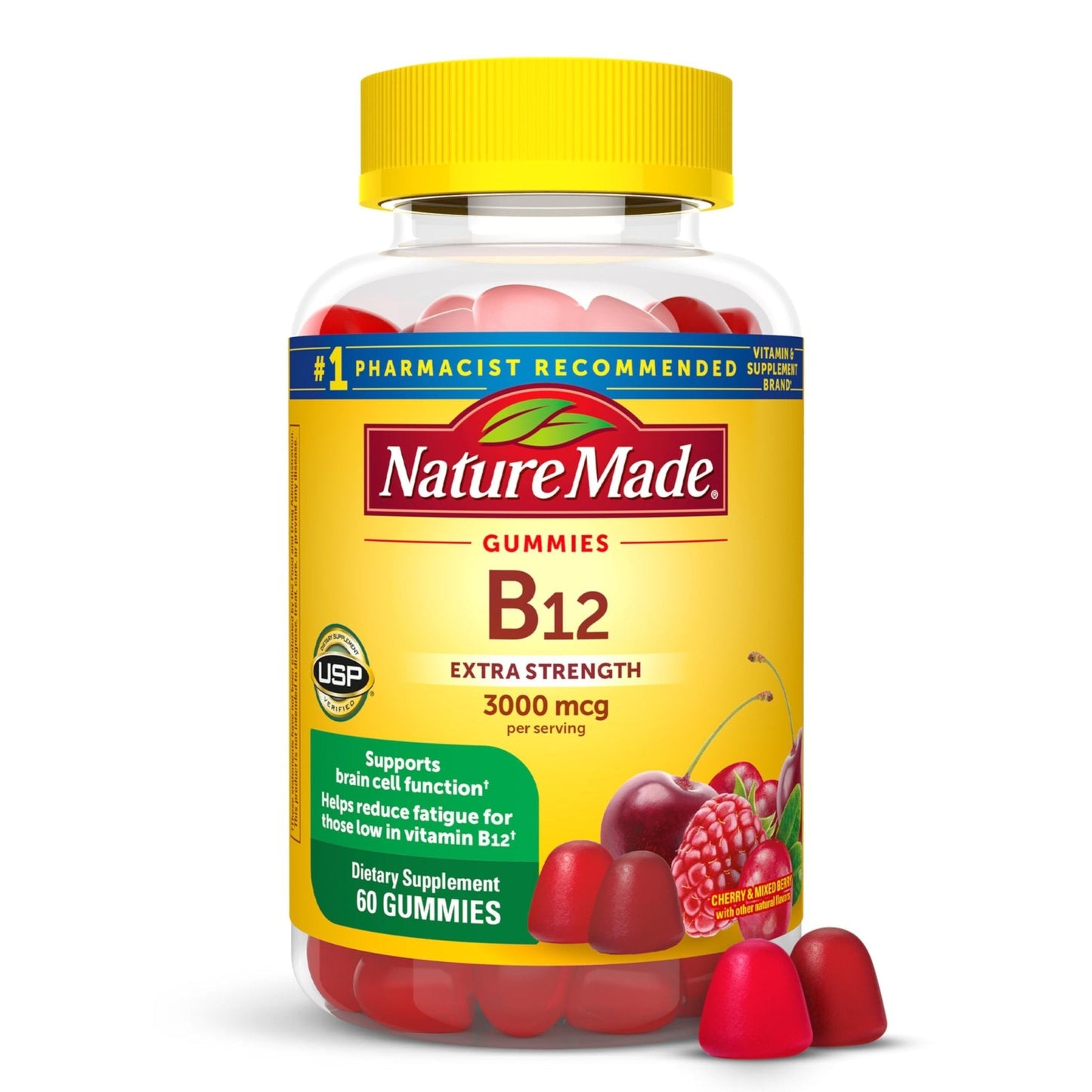 Nature Made Extra Strength Vitamin B12 Gummies 3000 mcg per serving, B12 Vitamins for Energy Metabolism Support, 60 Gummy Vitamins, 30 Day Supply - Maple Wellness Supplements