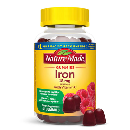 Nature Made Iron 18 mg per serving Gummies with Vitamin C, Iron Supplement for Red Blood Cell Support, 60 Gummies, 30 Day Supply - Maple Wellness Supplements