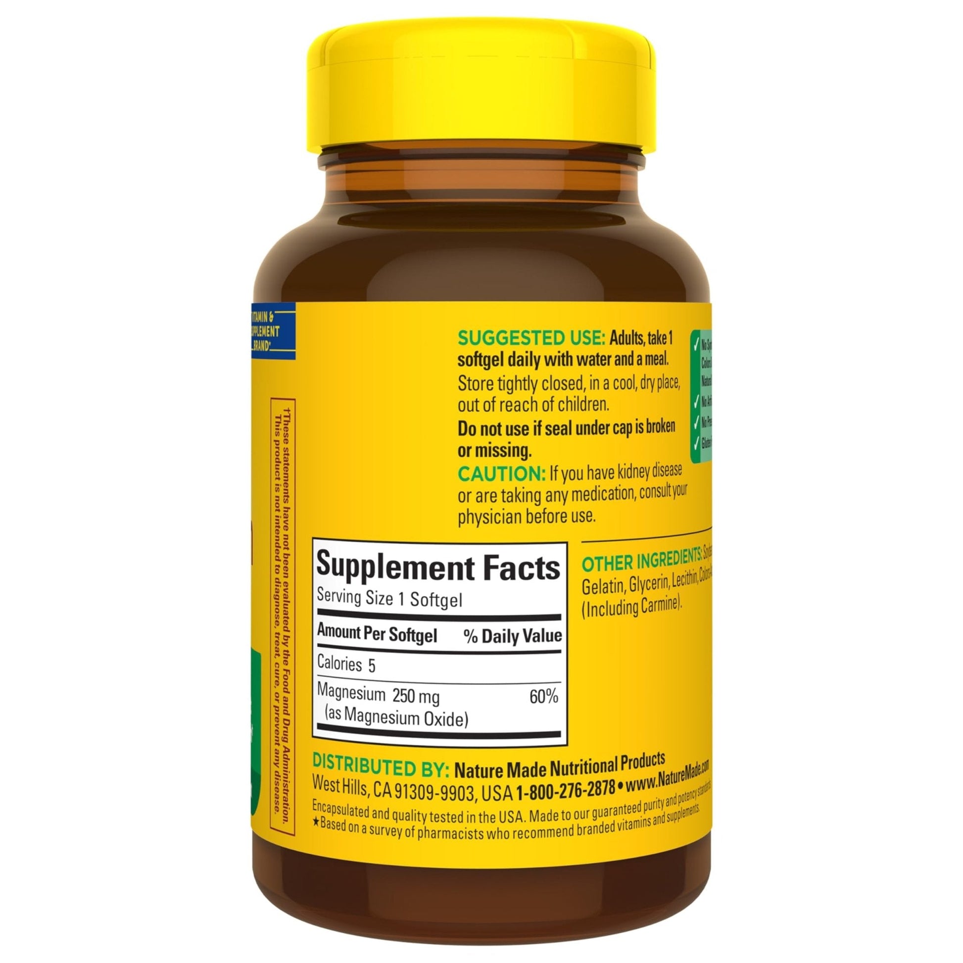 Nature Made Magnesium 250 mg, Magnesium Supplements for Men and Women, Support for Muscle, Heart, Bone and Nerve Health, 90 Softgels, 90 Day Supply - Maple Wellness Supplements