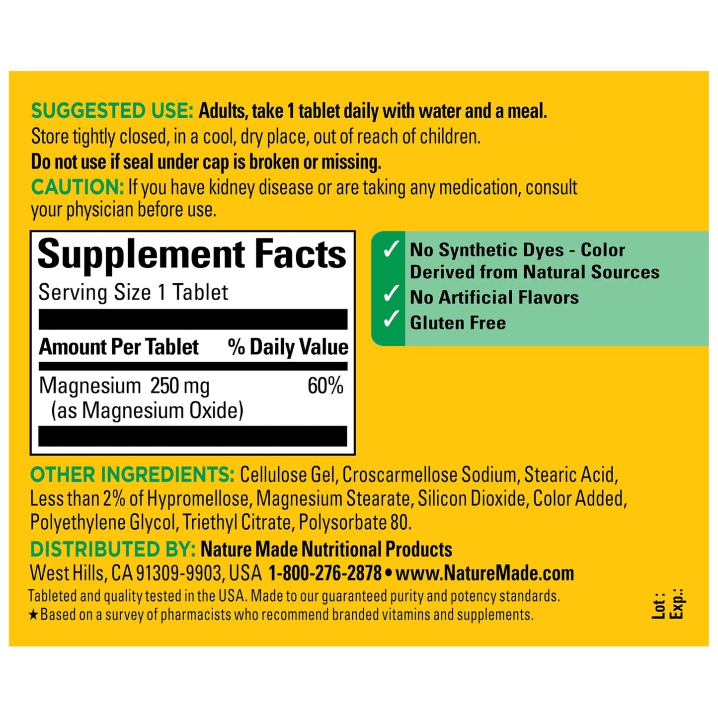 Nature Made Magnesium Oxide 250 mg, Magnesium Supplements for Men and Women, Support for Muscle, Heart - Maple Wellness Supplements