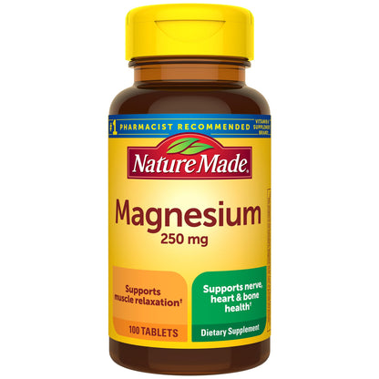 Nature Made Magnesium Oxide 250 mg, Magnesium Supplements for Men and Women, Support for Muscle, Heart, Bone and Nerve Health, 100 Tablets, 100 Day Supply - Maple Wellness Supplements