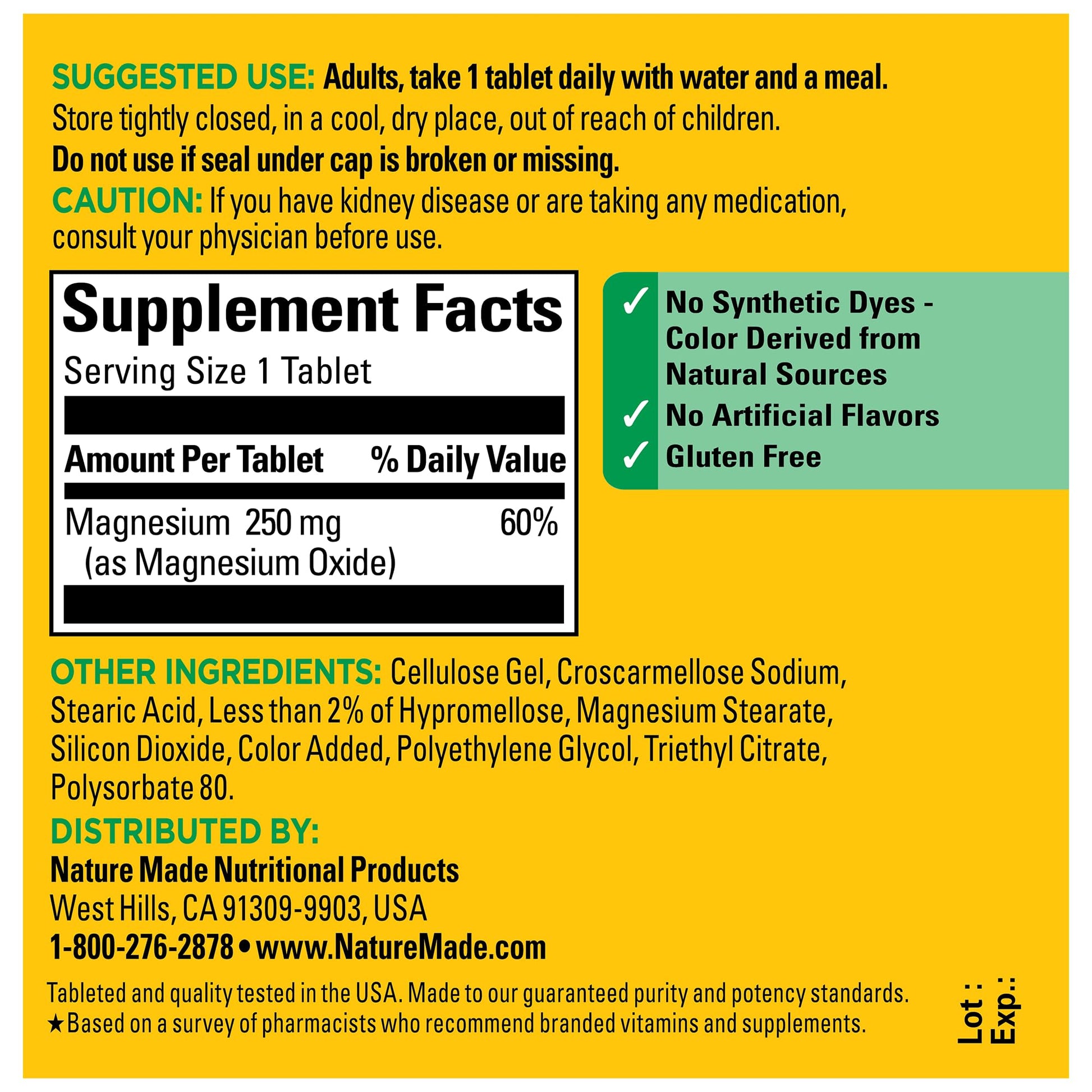 Nature Made Magnesium Oxide 250 mg, Magnesium Supplements for Men and Women, Support for Muscle, Heart, Bone and Nerve Health, 100 Tablets, 100 Day Supply - Maple Wellness Supplements