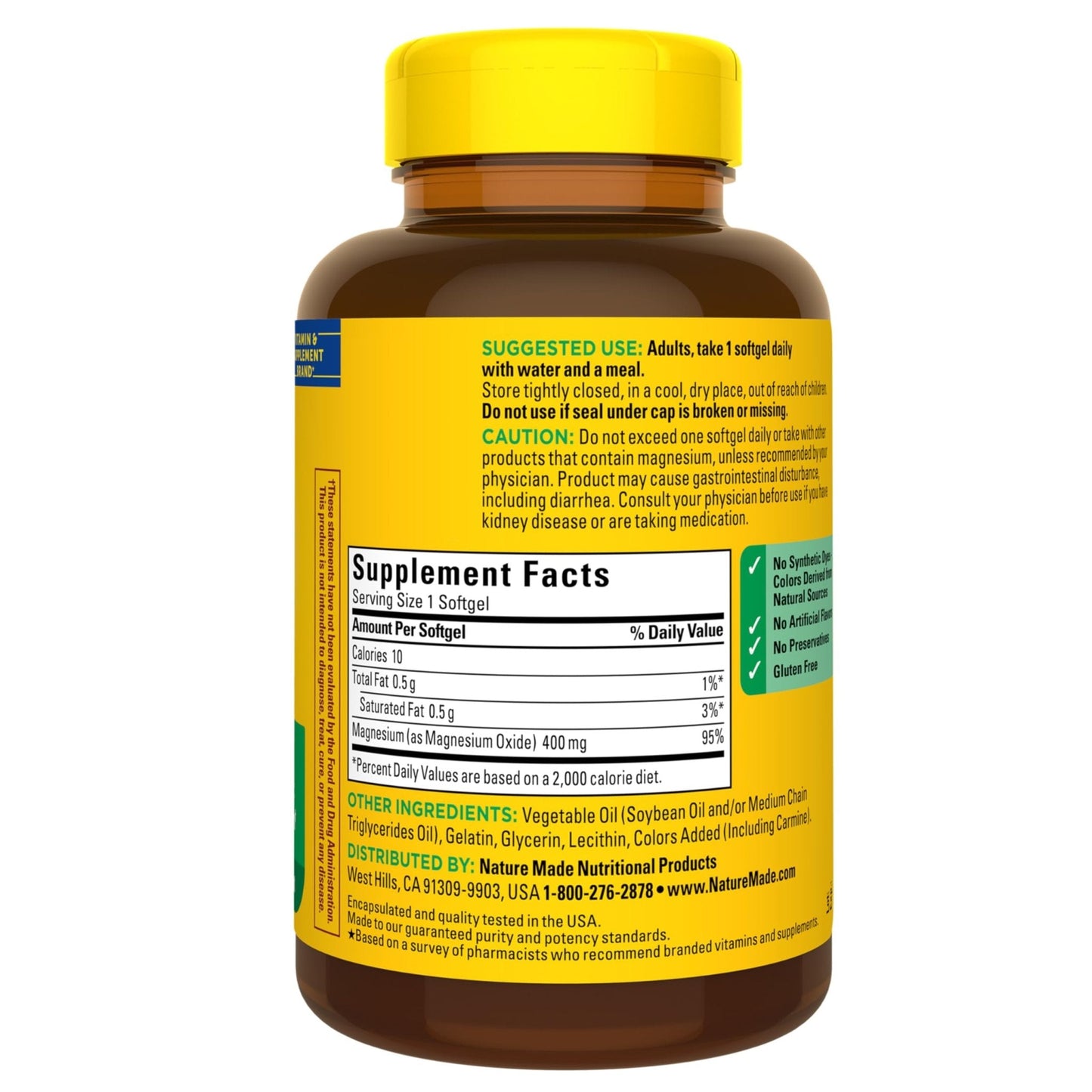 Nature Made Magnesium Oxide 400 mg Softgels, Extra Strength Magnesium Supplements for Men and Women, Support for Muscle, Nerve, Bone and Heart, 110 Day Supply - Maple Wellness Supplements