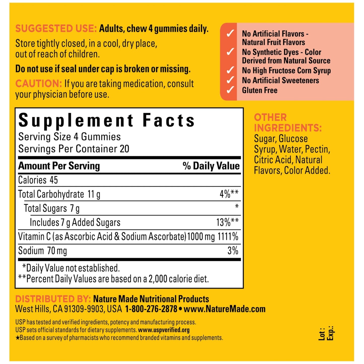 Nature Made Maximum Strength Dosage Vitamin C 1000mg per Serving, Immune Support Vitamin C Gummies for Adults, 80 Gummies, 20 Day Supply - Maple Wellness Supplements