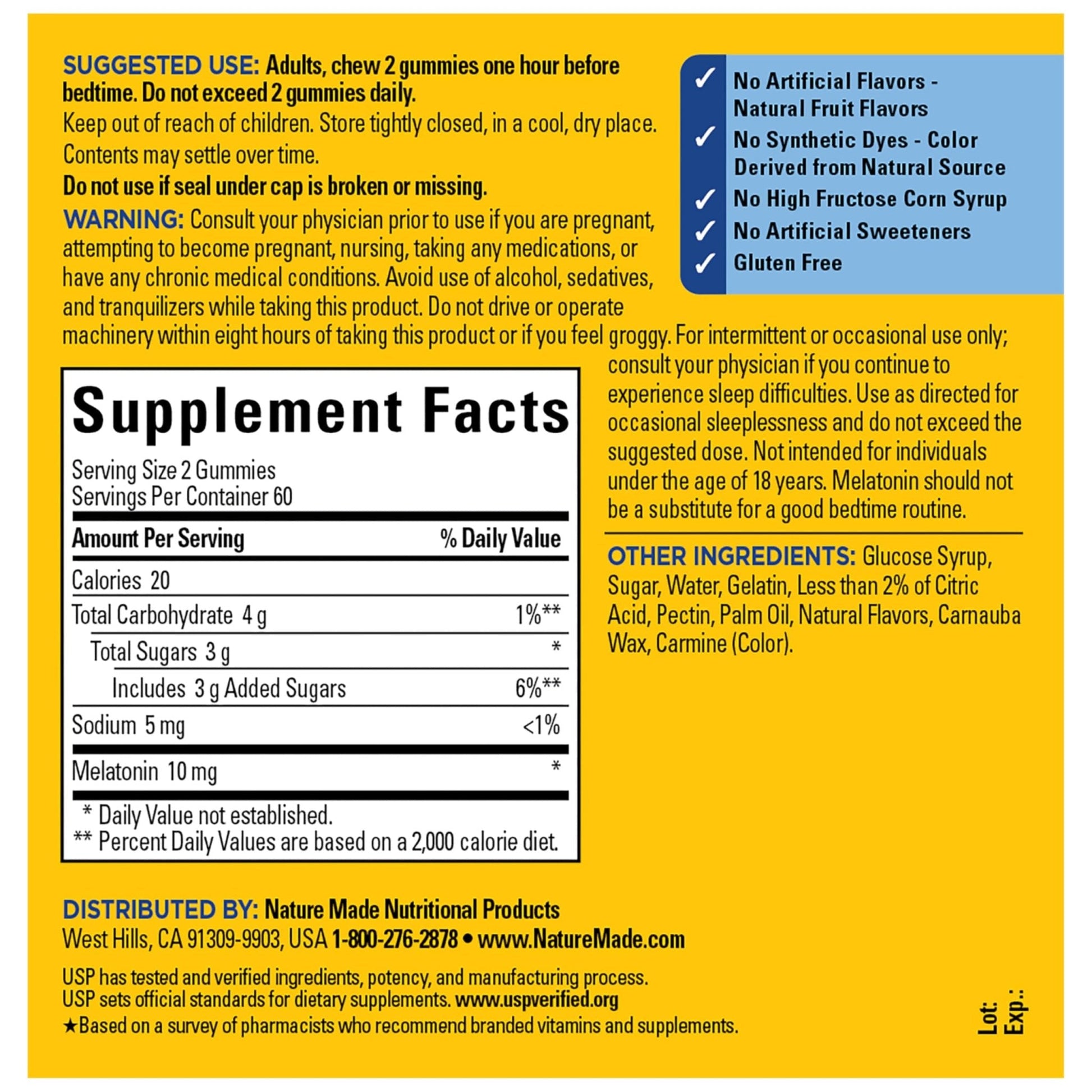 Nature Made Melatonin 10 mg per serving Gummies, Sleep Gummies for Adults Maximum Strength Dosage, 100% Drug Free Sleep Aid - Maple Wellness Supplements