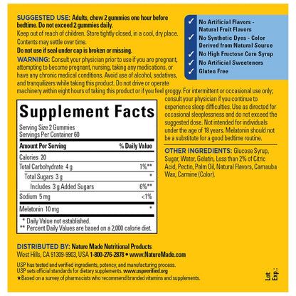 Nature Made Melatonin 10 mg per serving Gummies, Sleep Gummies for Adults Maximum Strength Dosage, 100% Drug Free Sleep Aid - Maple Wellness Supplements