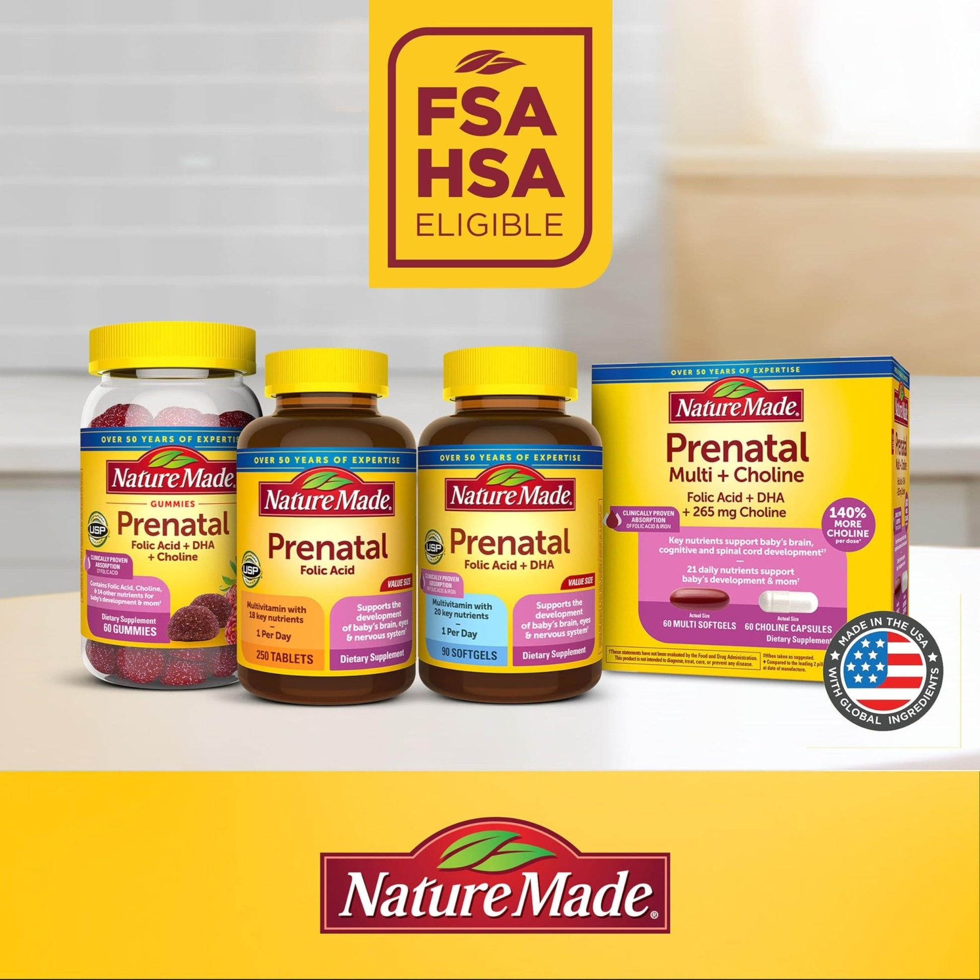Nature Made Prenatal Vitamins for Women with Folic Acid + DHA, Prenatal Vitamin and Mineral Supplement for Daily Nutritional Support - Maple Wellness Supplements