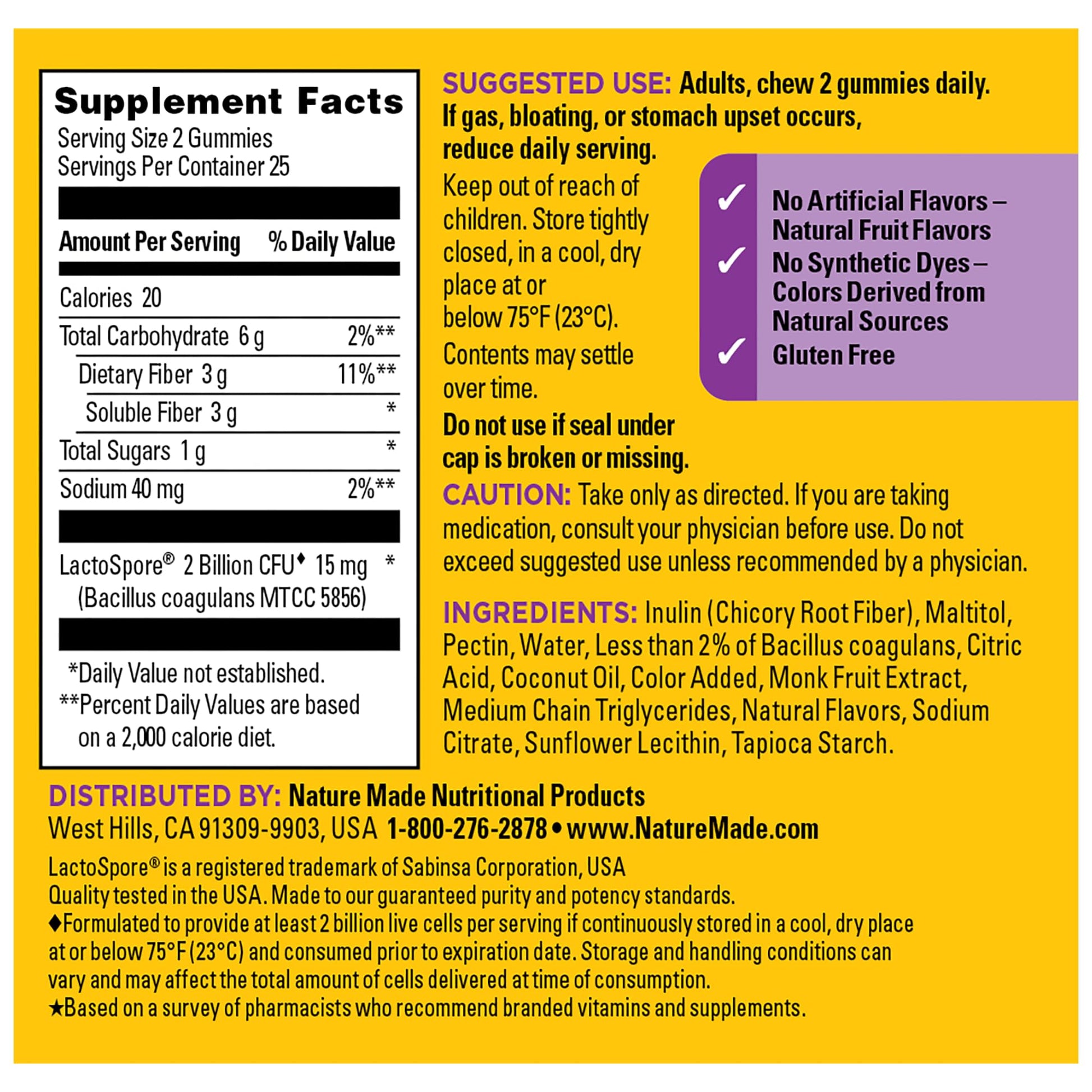 Nature Made Probiotic + Prebiotic Fiber Gummies for Daily Gut Health, Fiber Supplement with Probiotics for Digestive Health Support - Maple Wellness Supplements