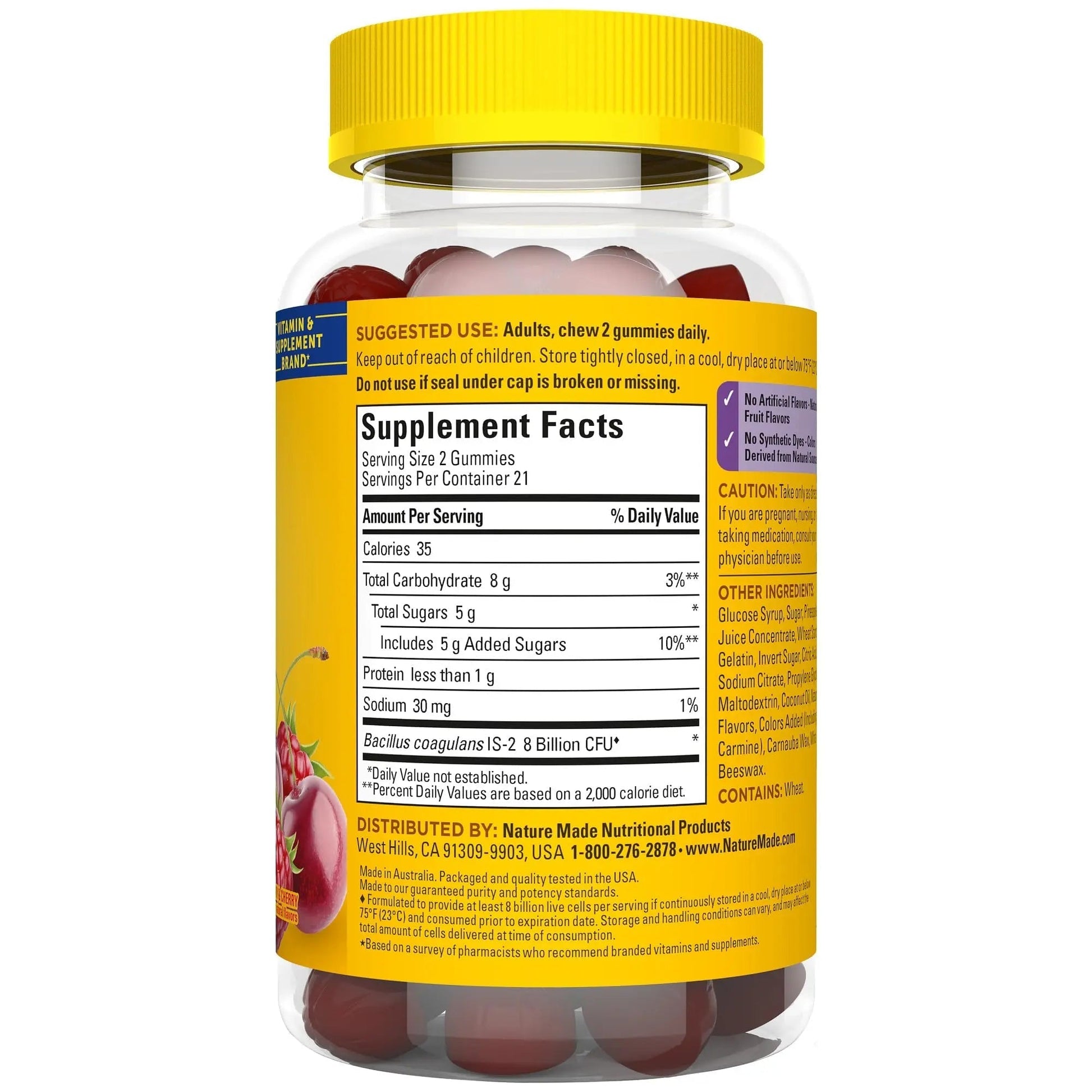 Nature Made Probiotics Extra Strength Dosage, Probiotics for Women and Men 8 Billion CFU per 2 Gummies, 42 Probiotic Gummies, 21 Day Supply - Maple Wellness Supplements