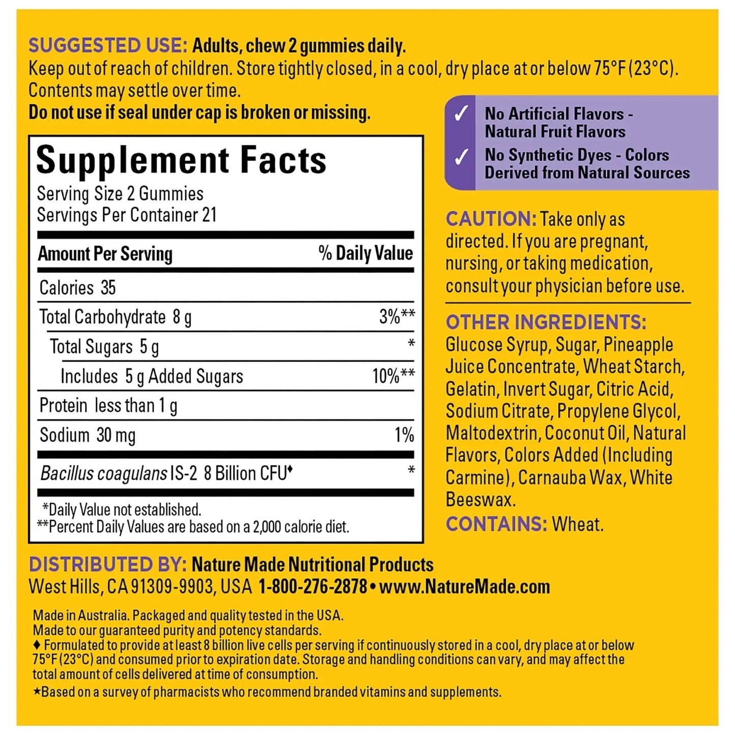Nature Made Probiotics Extra Strength Dosage, Probiotics for Women and Men 8 Billion CFU per 2 Gummies, 42 Probiotic Gummies, 21 Day Supply - Maple Wellness Supplements