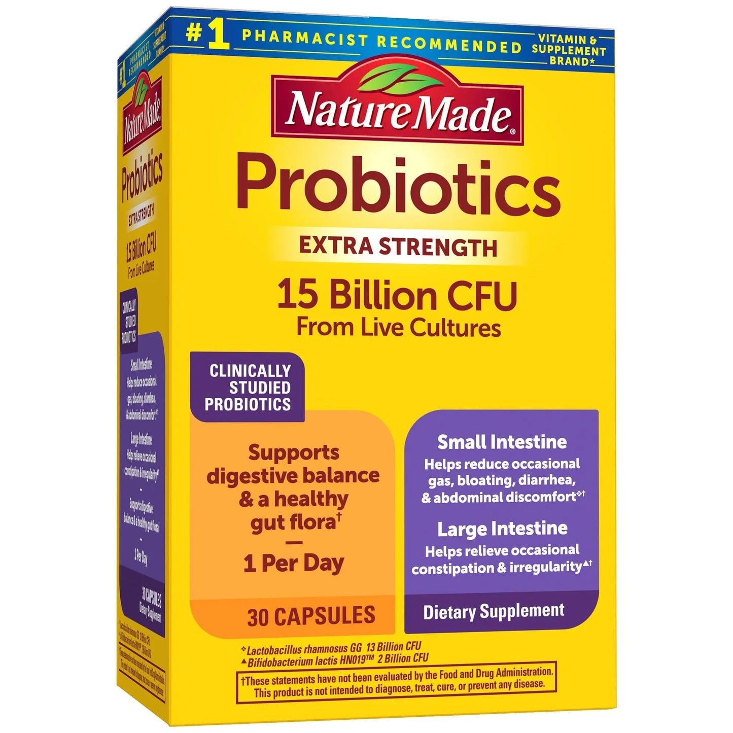 Nature Made Probiotics for Digestive Health Extra Strength 15 Billion CFU from Live Cultures, Probiotics for Women and Men, 30 Probiotic Capsules, 30 Day Supply - Maple Wellness Supplements
