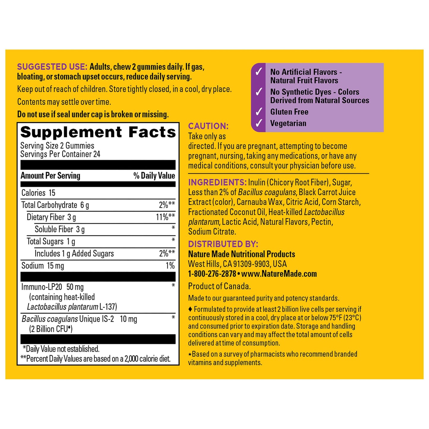 Nature Made Triple-Action Biotics, Gut and Immune Health Support, Digestive Probiotics for Women and Men, Prebiotic Fiber Gummies, 48 Gummies, 24 Day Supply - Maple Wellness Supplements