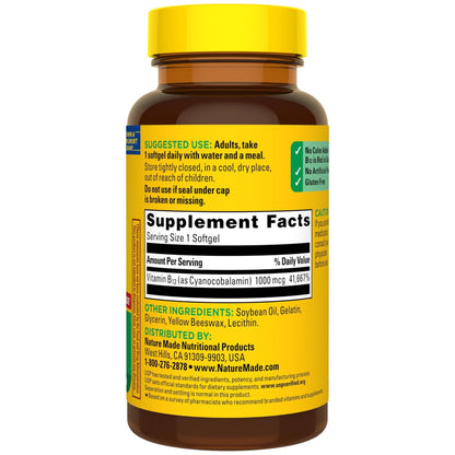 Nature Made Vitamin B12 1000 mcg, Dietary Supplement for Energy Metabolism Support, B12 Vitamins 1000 mcg, 150 Softgels, 150 Day Supply - Maple Wellness Supplements