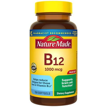 Nature Made Vitamin B12 1000 mcg, Dietary Supplement for Energy Metabolism Support, B12 Vitamins 1000 mcg, 150 Softgels, 150 Day Supply - Maple Wellness Supplements