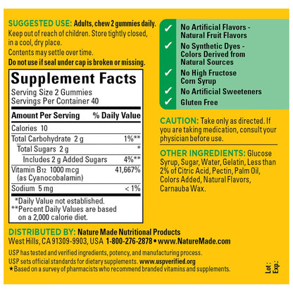 Nature Made Vitamin B12 Gummies 1000 mcg per serving, Dietary Supplement for Energy Metabolism Support, B12 Vitamins - Maple Wellness Supplements