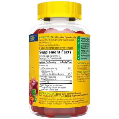 Nature Made Vitamin B12 Gummies 1000 mcg per serving, Dietary Supplement for Energy Metabolism Support, B12 Vitamins - Maple Wellness Supplements