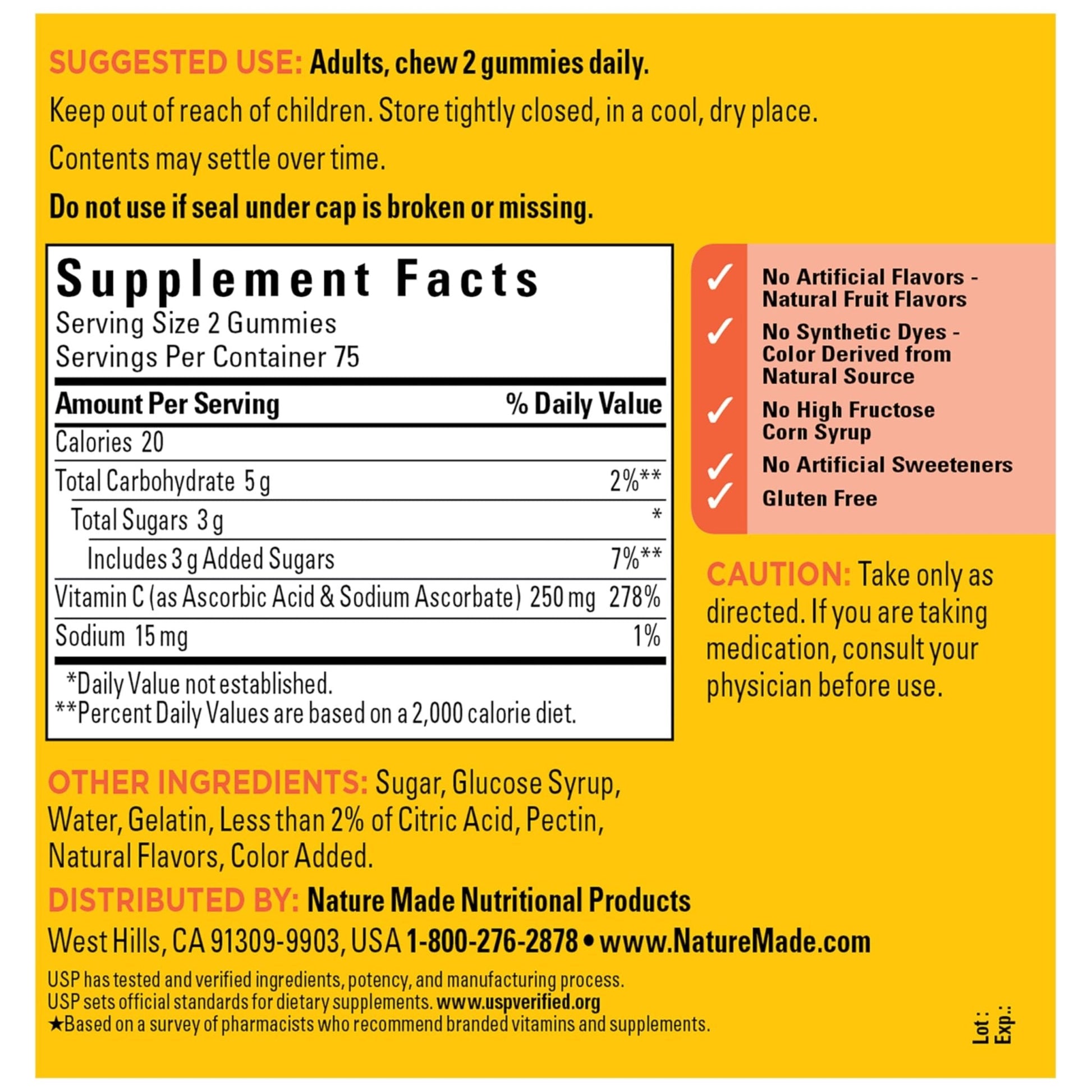 Nature Made Vitamin C 250 mg Per Serving, Dietary Supplement for Immune Support, Vitamin C Gummies for Adults - Maple Wellness Supplements