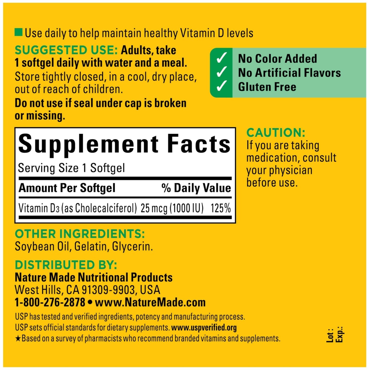 Nature Made Vitamin D3 1000 IU (25 mcg), Vitamin D Supplement for Bone, Teeth, Muscle and Immune Health Support, 300 Softgels, 300 Day Supply - Maple Wellness Supplements