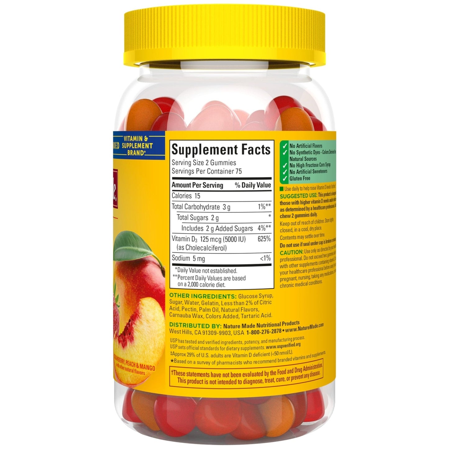 Nature Made Vitamin D3 5000 IU Per Serving Gummies Extra Strength, Bone and Immune Health Support, 150 Vitamin D Gummies for Adults, 75 Day Supply - Maple Wellness Supplements