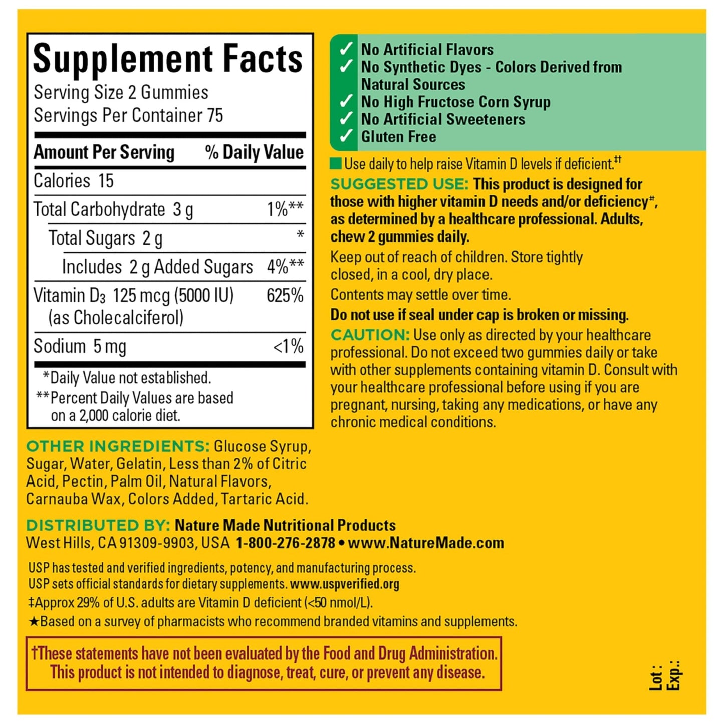 Nature Made Vitamin D3 5000 IU Per Serving Gummies Extra Strength, Bone and Immune Health Support, 150 Vitamin D Gummies for Adults, 75 Day Supply - Maple Wellness Supplements