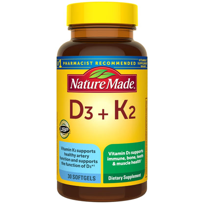 Nature Made Vitamin D3 K2 Supplement, 5000 IU (125 mcg) Vitamin D for Bone, Teeth, Muscle and Immune Support - Maple Wellness Supplements