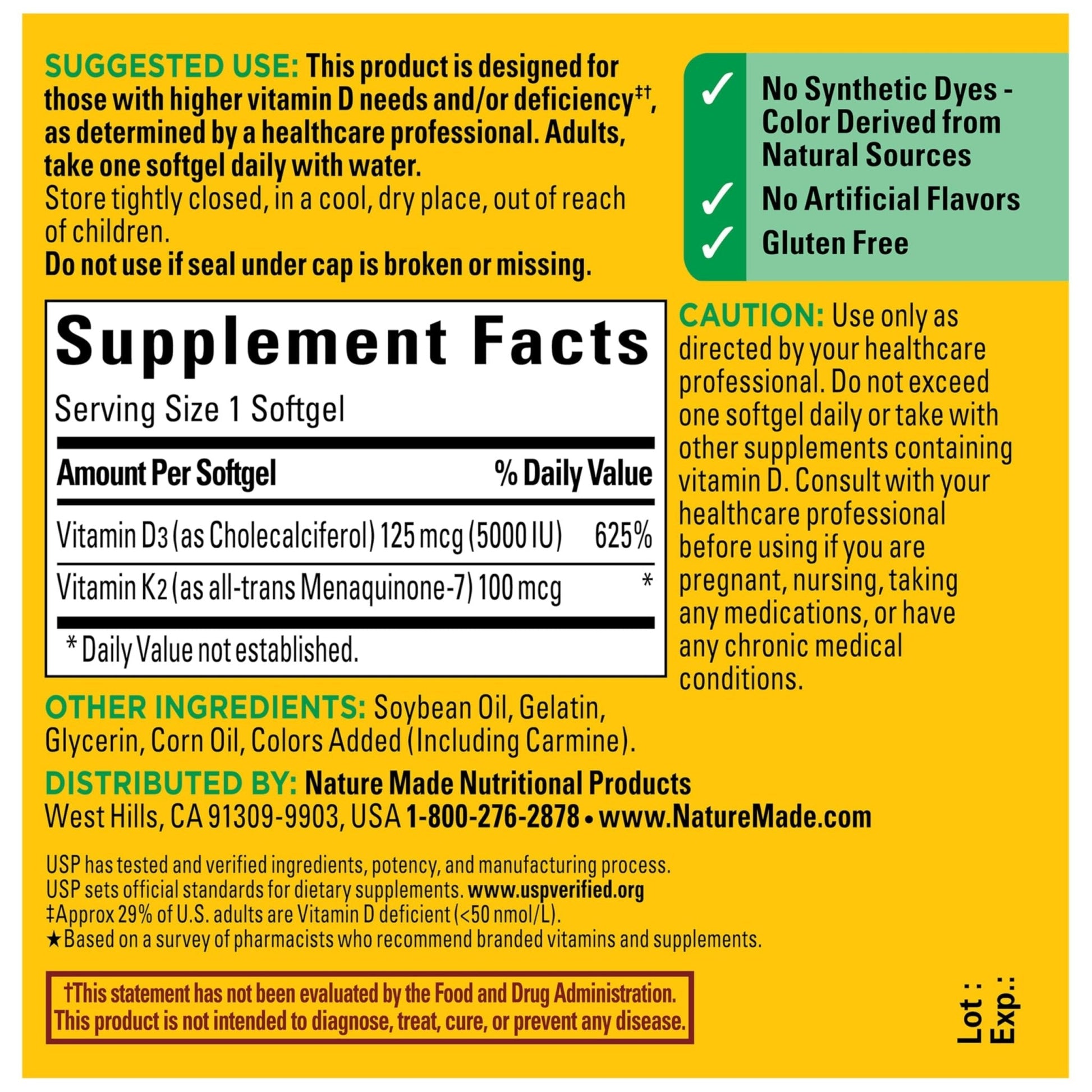 Nature Made Vitamin D3 K2 Supplement, 5000 IU (125 mcg) Vitamin D for Bone, Teeth, Muscle and Immune Support - Maple Wellness Supplements