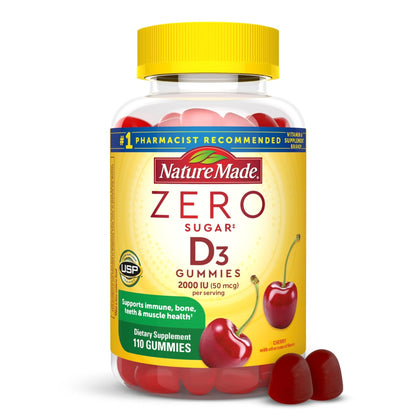 Nature Made Zero Sugar Vitamin D3 Gummies 2000 IU (50 mcg) Per Serving, Bone & Immune Support, Aspartame Free - Maple Wellness Supplements