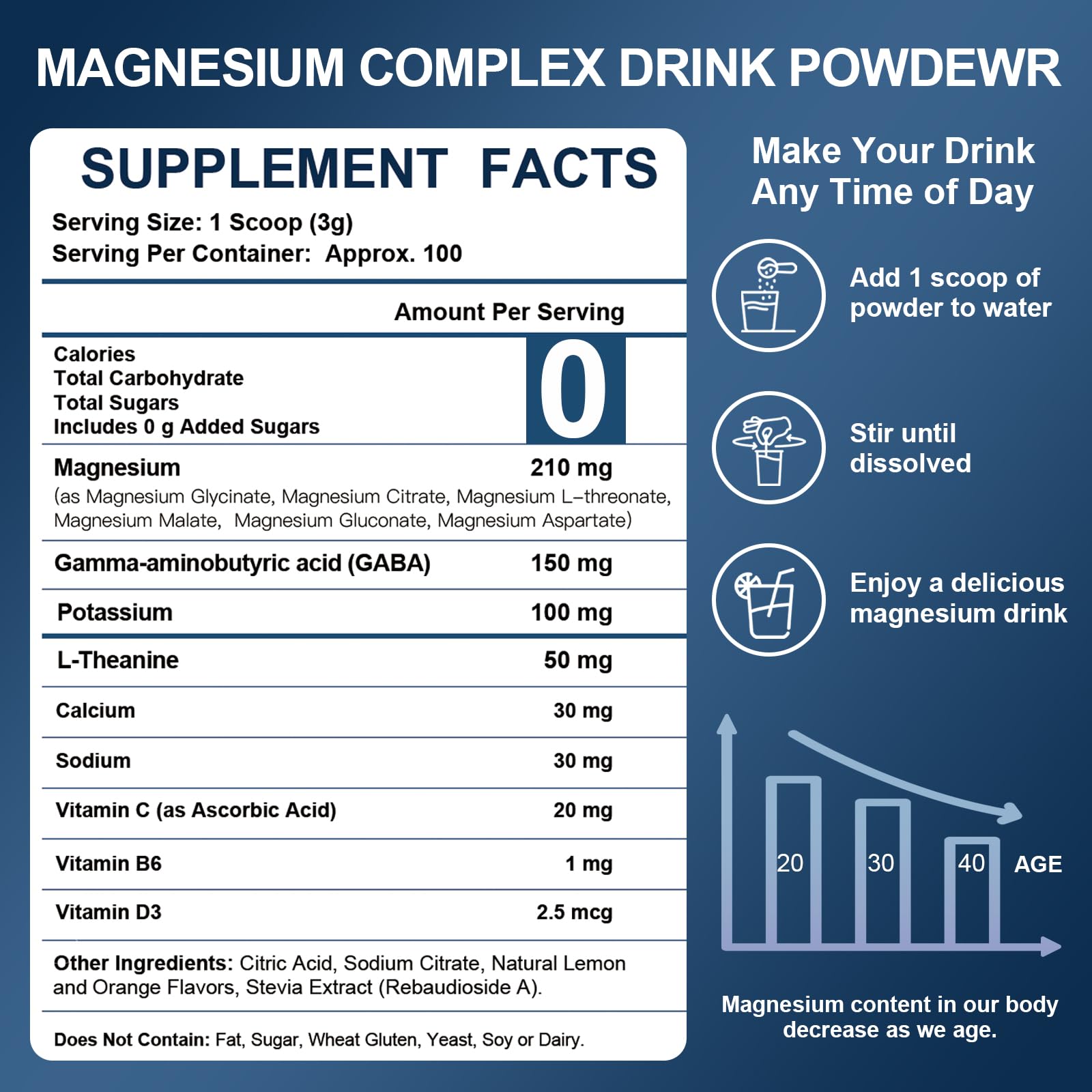 NATURE TARGET Magnesium Powder Supplement with Glycinate, Citrate, Malate, Magnesium Complex with L-Theanine & Vitamin B6 for Muscle, Heart & Brain, Vegan, 10.58 oz (100 Servings), Lemon Orange Flavor - Maple Wellness Supplements