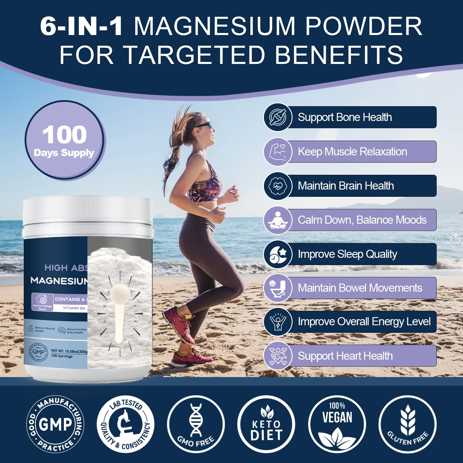 NATURE TARGET Magnesium Powder Supplement with Glycinate, Citrate, Malate, Magnesium Complex with L-Theanine & Vitamin B6 for Muscle, Heart & Brain, Vegan, 10.58 oz (100 Servings), Lemon Orange Flavor - Maple Wellness Supplements