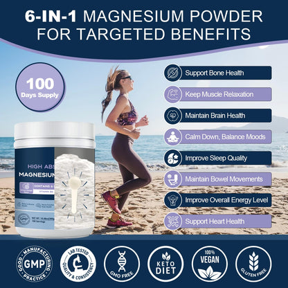 NATURE TARGET Magnesium Powder Supplement with Glycinate, Citrate, Malate, Magnesium Complex with L-Theanine & Vitamin B6 for Muscle, Heart & Brain, Vegan, 10.58 oz (100 Servings), Lemon Orange Flavor - Maple Wellness Supplements