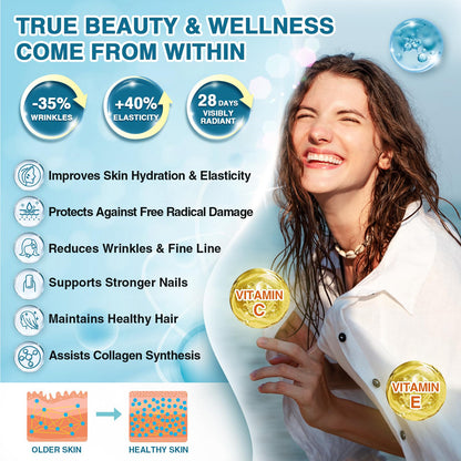 NATURE TARGET Marine Collagen Peptides Powder - Type I & III Collagen with Probiotics, Vitamin C & Hyaluronic Acid for Skin, Hair, Nails - Maple Wellness Supplements