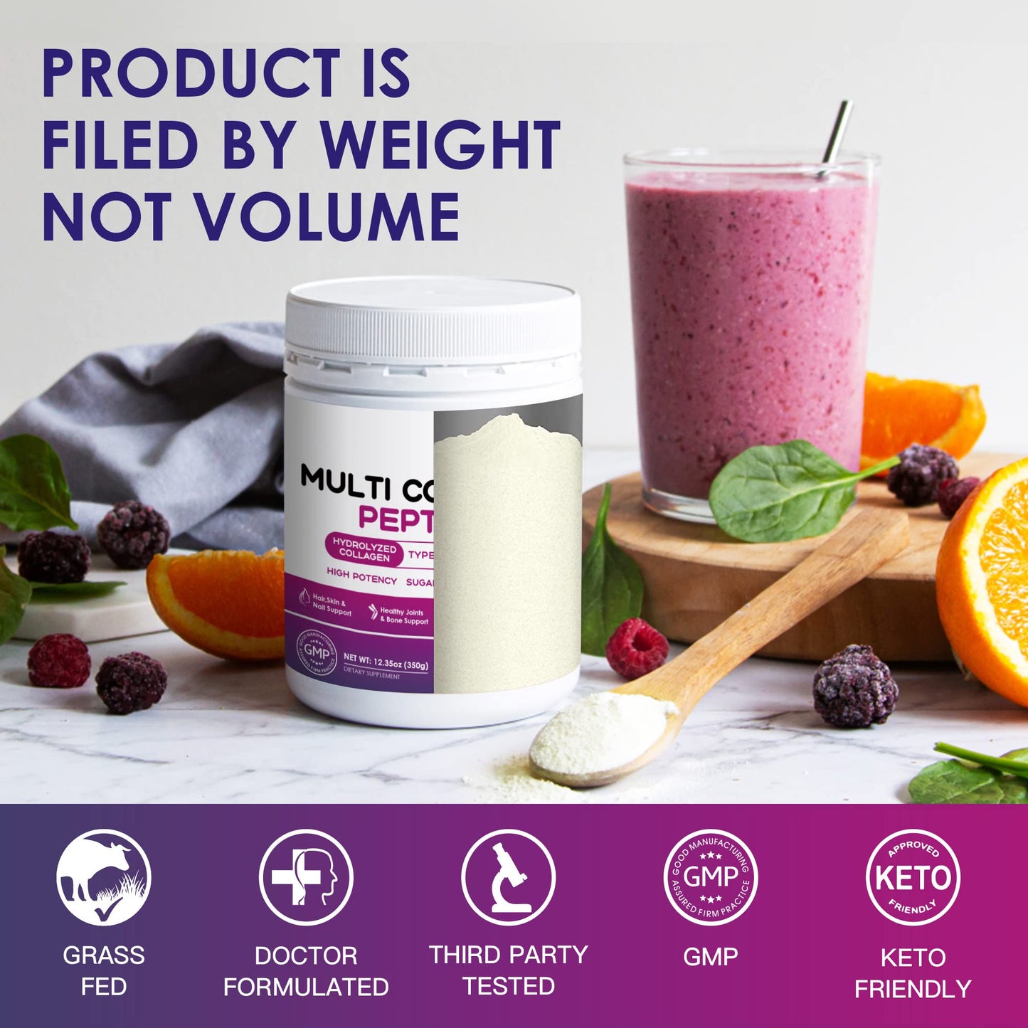 NATURE TARGET Multi Collagen Peptides Powder - Type I, II, III, V, X - Hydrolyzed Collagen Peptides with Vitamin C Hyaluronic Acid, Supports Skin Hair Nail & Joint - Maple Wellness Supplements