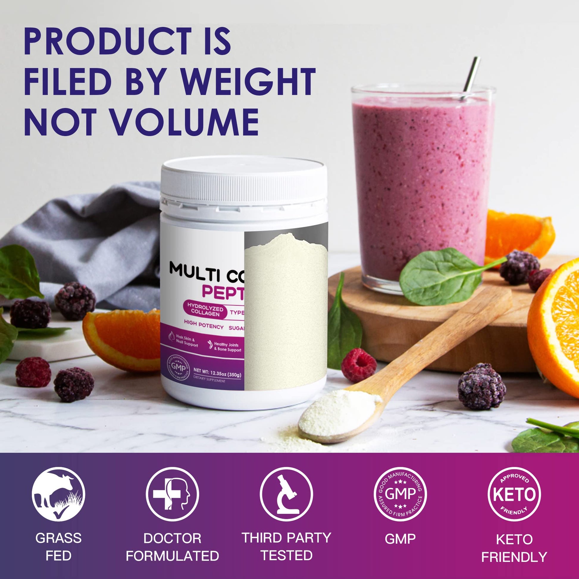 NATURE TARGET Multi Collagen Peptides Powder - Type I, II, III, V, X - Hydrolyzed Collagen Peptides with Vitamin C Hyaluronic Acid, Supports Skin Hair Nail & Joint - Maple Wellness Supplements