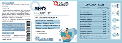 NATURE TARGET Probiotics for Men with Men Care Supplement, Prebiotics & Probiotic for Men's Digestive and Immune Health,60 Billion CFUs & 14 Strains Shelf Stable, - Maple Wellness Supplements
